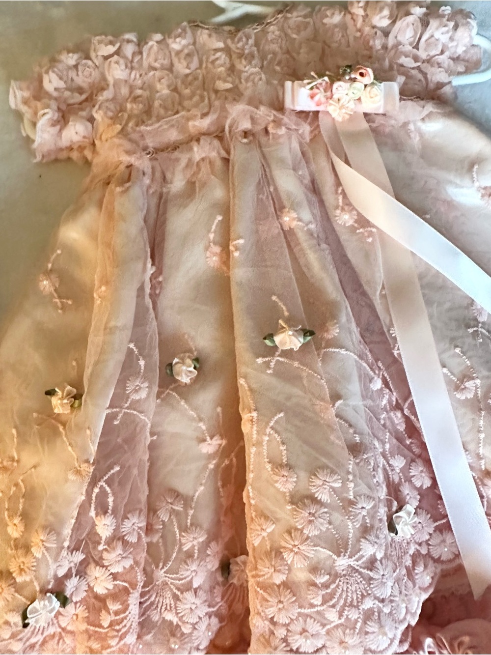 Girls' Pink Embroidered Floral Occasion Dress